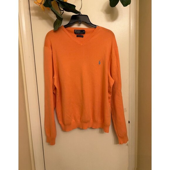Polo Ralph Lauren Other - Polo Ralph Lauren Sweater Men XL Orange Pima Cotton V Neck Knit Lightweight/Prep